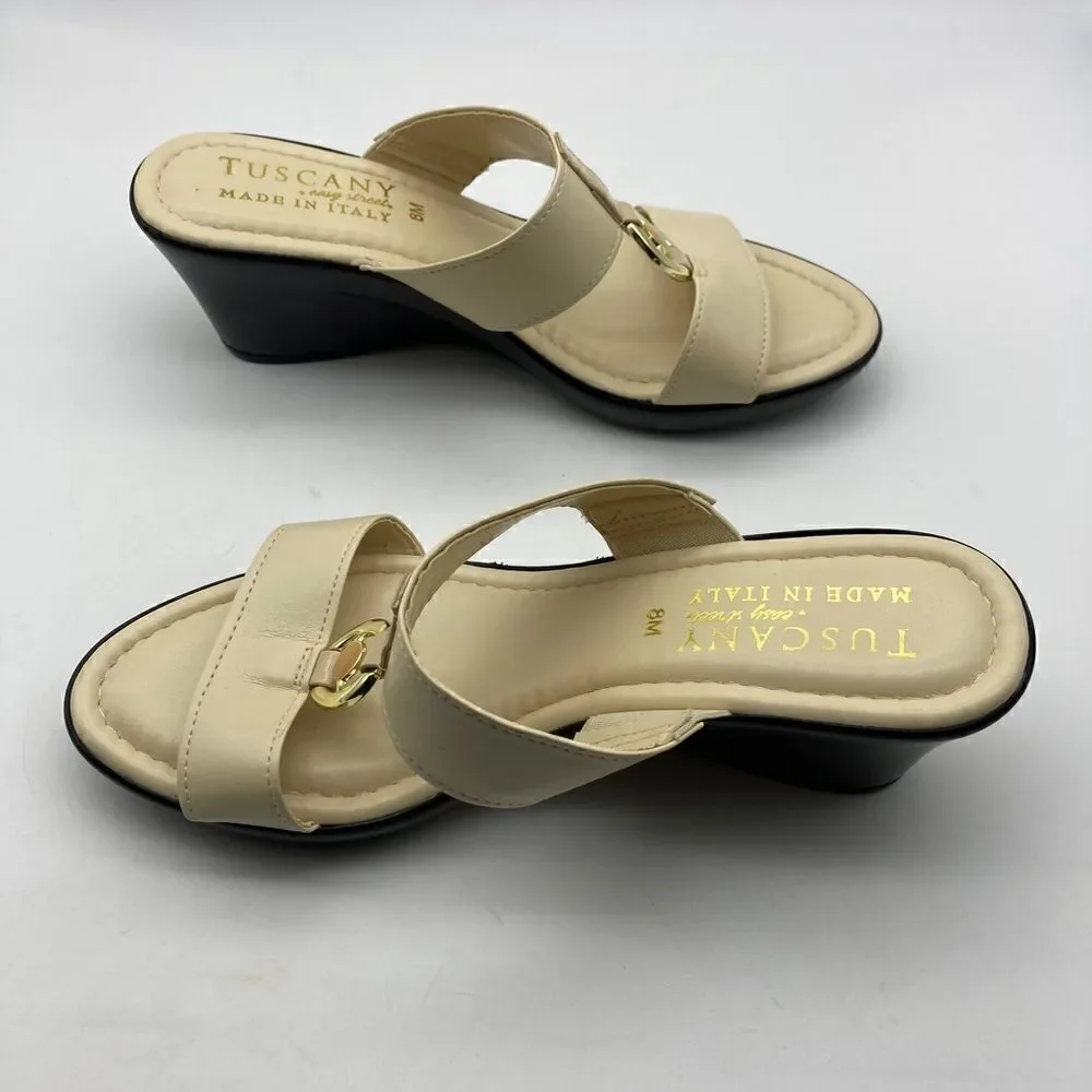 Tuscany by Easy Street Cala Wedge Cream Sandals Size 8M Made in Italy Like New